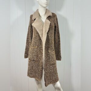 NWT Olyss Sz M Waffle Knit Long Cardigan Sweater Sherpa Neckline Open Front